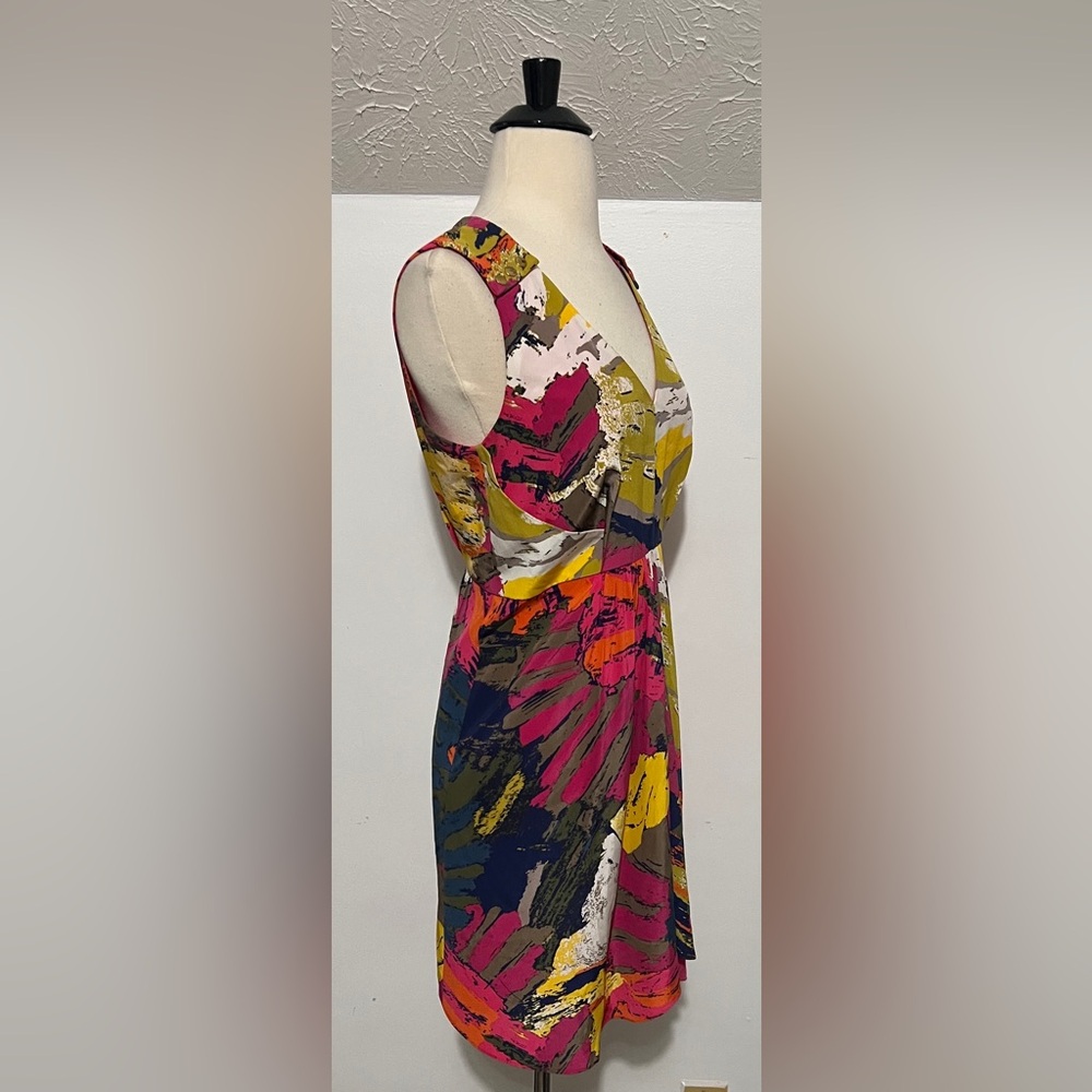 Tibi New York Silk Abstract Print Mini Dress Button Shoulder - Picture 5 of 11